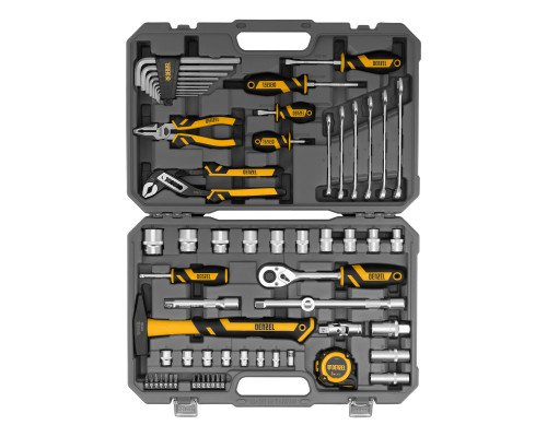 Набор инструментов, 1/2", 1/4", CrV, S2, пластиковый кейс, 64 предмета Denzel 15801
