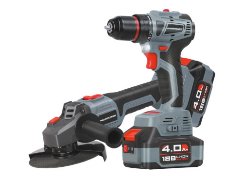 Аккумуляторный бесщеточный набор 2в1 Profipower Тип-2 УШМ MKDGA-18V, шуруповерт MKBL-18B, Li-ion-2шт 18В, 4.0Ач, З/У E0220