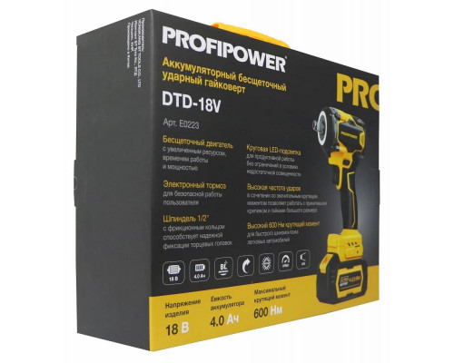 Аккумуляторный бесщеточный ударный гайковерт ProfiPower DTD-18V E0223