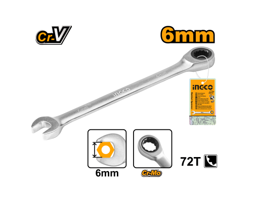 Комбинированный трещоточный ключ INGCO INDUSTRIAL 6 мм HCSPAR061