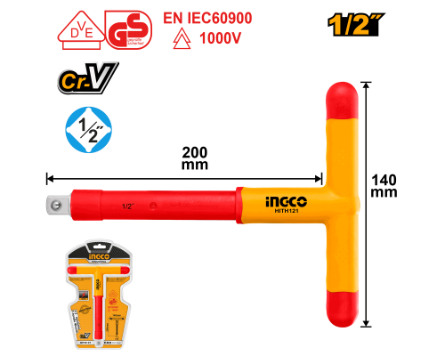 Вороток Т-образный диэлектрический INGCO HITH121 INDUSTRIAL 1/2" 200 мм