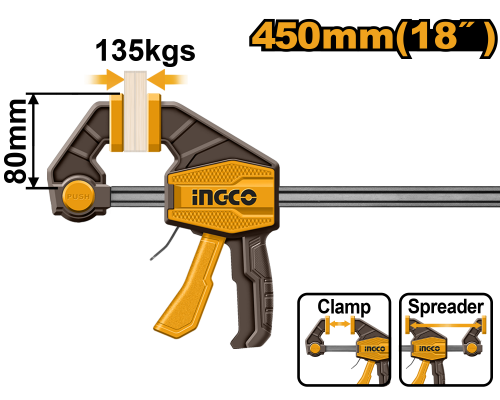 Струбцина быстрозажимная INGCO INDUSTRIAL 80х450 мм HQBC18801