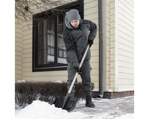 Лопата для уборки снега, полипропилен, 405х410х1470 мм, деревянный черенок 61688