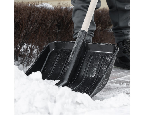 Лопата для уборки снега, полипропилен, 405х410х1470 мм, деревянный черенок 61688