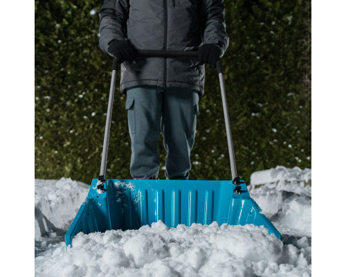 Скрепер-волокуша для уборки снега PALISAD LUXE полипропилен, колеса, 595х715х1445мм, рукоятка с ПВХ 61694