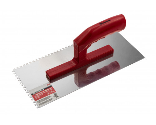 Гладилка из нержавеющей стали, 280 х 130 мм, зеркальная полировка, пластмассовая ручка, зуб 4 х 4 мм Matrix