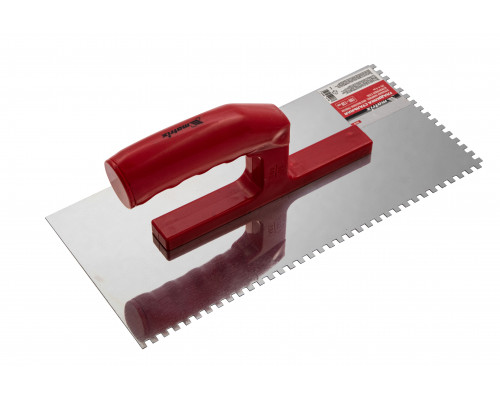 Гладилка из нержавеющей стали, 280 х 130 мм, зеркальная полировка, пластмассовая ручка, зуб 4 х 4 мм Matrix