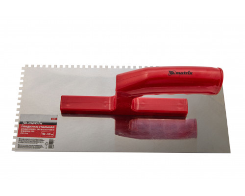 Гладилка из нержавеющей стали, 280 х 130 мм, зеркальная полировка, пластмассовая ручка, зуб 4 х 4 мм Matrix