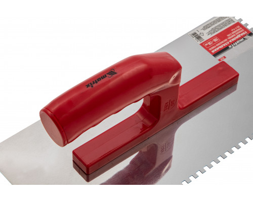 Гладилка из нержавеющей стали, 280 х 130 мм, зеркальная полировка, пластмассовая ручка, зуб 4 х 4 мм Matrix