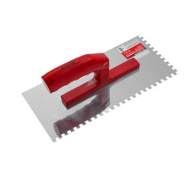 Гладилка из нержавеющей стали 280 х 130 мм, зеркальная полировка, пластмассовая ручка, зуб 6 х 6 мм Matrix 86781