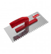 Гладилка из нержавеющей стали 280 х 130 мм, зеркальная полировка, пластмассовая ручка, зуб 6 х 6 мм Matrix 86781