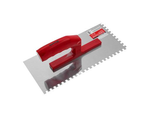 Гладилка из нержавеющей стали 280 х 130 мм, зеркальная полировка, пластмассовая ручка, зуб 6 х 6 мм Matrix 86781