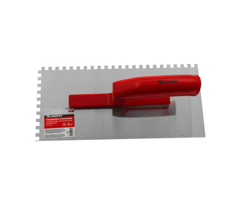 Гладилка из нержавеющей стали 280 х 130 мм, зеркальная полировка, пластмассовая ручка, зуб 6 х 6 мм Matrix 86781