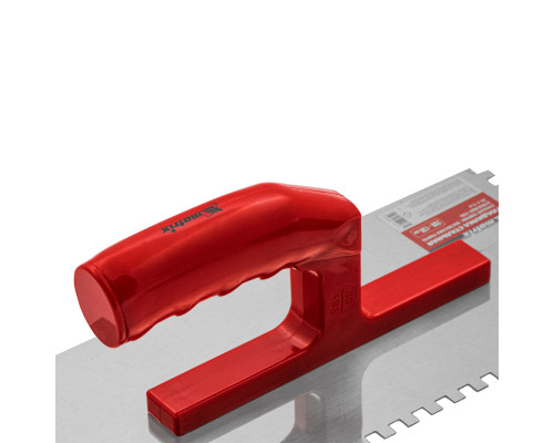 Гладилка из нержавеющей стали 280 х 130 мм, зеркальная полировка, пластмассовая ручка, зуб 6 х 6 мм Matrix 86781