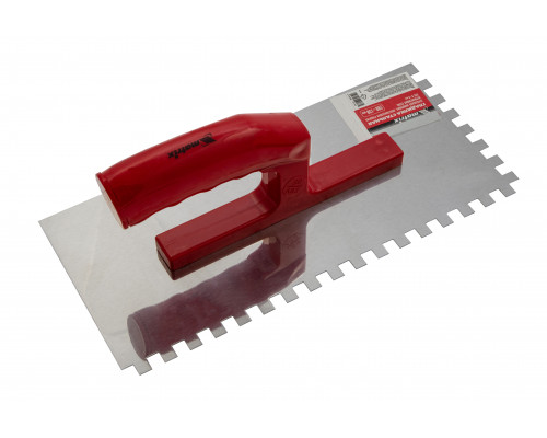 Гладилка из нержавеющей стали 280 х 130 мм, зеркальная полировка, пластмассовая ручка, зуб 8 х 8 мм Matrix 86782