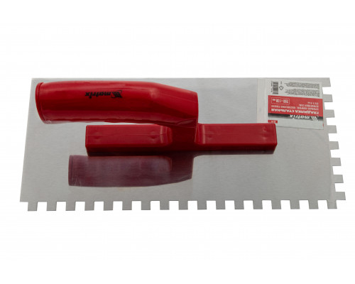 Гладилка из нержавеющей стали 280 х 130 мм, зеркальная полировка, пластмассовая ручка, зуб 8 х 8 мм Matrix 86782