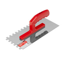 Гладилка из нержавеющей стали 280 х 130 мм, зеркальная полировка, пластмассовая ручка, зуб 10 х 10 мм Matrix 86783