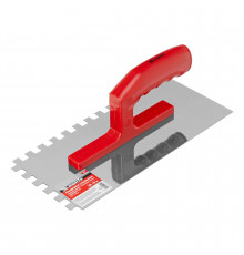 Гладилка из нержавеющей стали 280 х 130 мм, зеркальная полировка, пластмассовая ручка, зуб 10 х 10 мм Matrix 86783