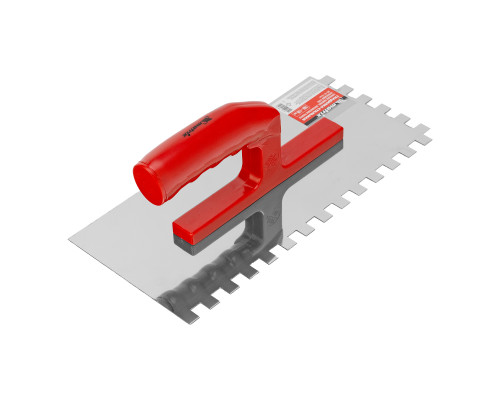 Гладилка из нержавеющей стали 280 х 130 мм, зеркальная полировка, пластмассовая ручка, зуб 10 х 10 мм Matrix 86783