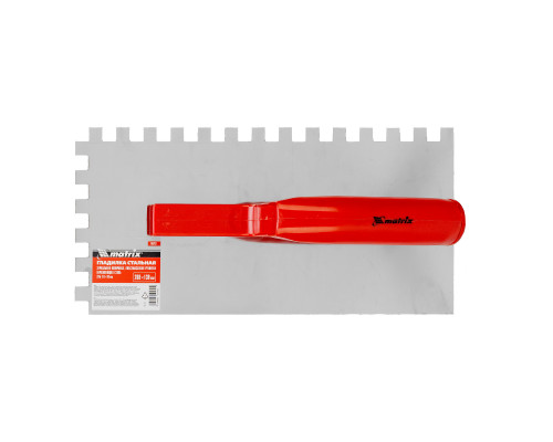 Гладилка из нержавеющей стали 280 х 130 мм, зеркальная полировка, пластмассовая ручка, зуб 10 х 10 мм Matrix 86783