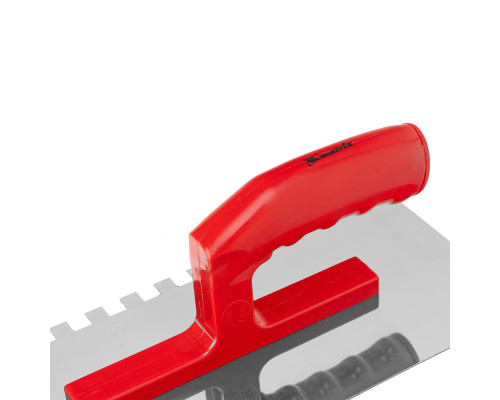 Гладилка из нержавеющей стали 280 х 130 мм, зеркальная полировка, пластмассовая ручка, зуб 10 х 10 мм Matrix 86783