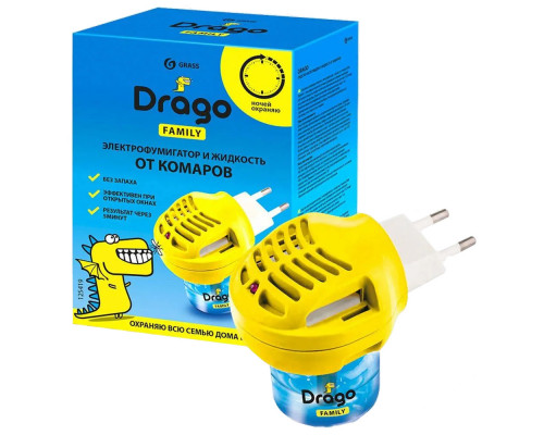 Комплект: электрофумигатор + жидкость от комаров GRASS Drago 30мл. NS-0002