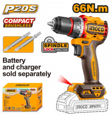 Аккумуляторный бесщёточный шуруповерт INGCO INDUSTRIAL 20 В 66 Нм CDLI206681