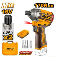 Аккумуляторный бесщеточный импульсный винтоверт INGCO INDUSTRIAL 16 В 170 Нм CIRLI16178