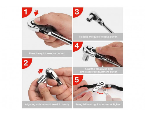 Трещотка WORKPRO 1/4 удлиненная с поворотной головкой WP271027