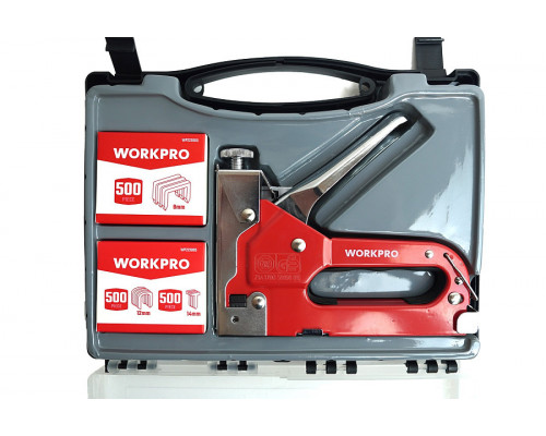 Степлер WORKPRO 3-в-1 4-14 мм в кейсе с набором скоб WP223005
