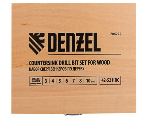 Набор сверл зенкеров по дереву 3-10 мм, 7 шт Denzel 704272