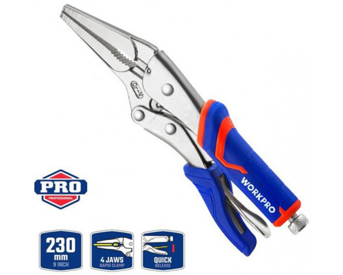 Клещи зажимные WORKPRO 165 мм, удлиненные прямые губки WP231075