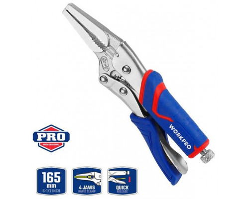 Клещи зажимные WORKPRO 165 мм, удлиненные прямые губки WP231075
