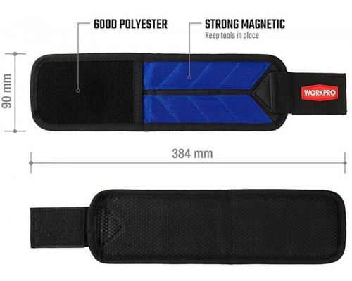 Магнитный держатель для инструмента WORKPRO 384×90 мм наручный WP289001