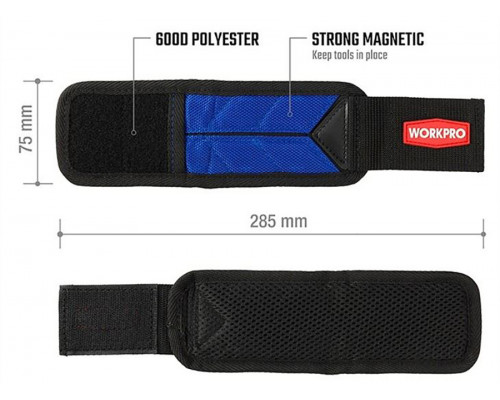 Магнитный держатель для инструмента WORKPRO 285×75 мм наручный WP289002