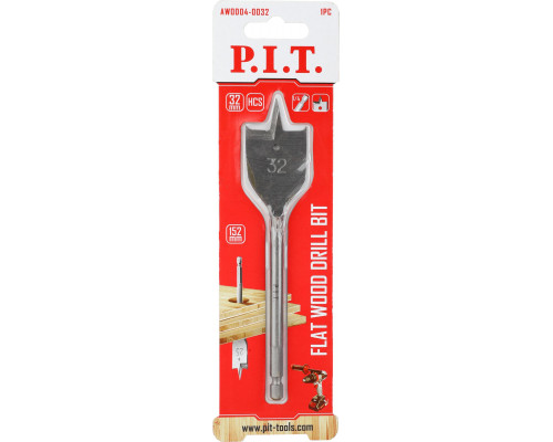 Сверло по дереву перовое P.I.T. Ø32x152 мм, хвостовик HEX 1/4"/6,35 мм AWOD04-0032