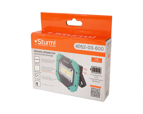 Фонарь-прожектор Sturm аккум., COB, 2 магнита, 4 режима, поворотная опора, 600лм 4052-03-600