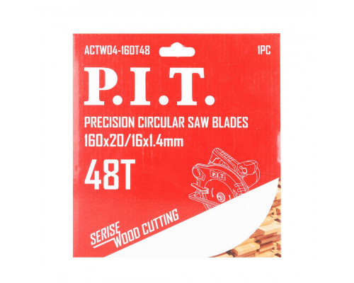 Диск пильный по дереву P.I.T. 160x20/16x1,4 мм 48T, тип зуба TCG ACTW04-160T48 Диск пильный по дереву P.I.T. 160x20/16x1,4 мм 48T, тип зуба TCG ACTW04-160T48