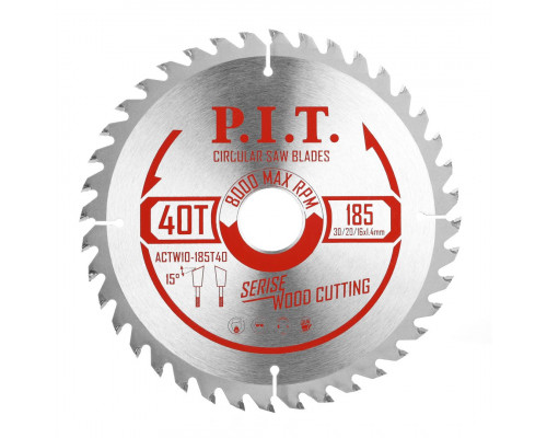 Диск пильный по дереву P.I.T. 185x30/20/16x2,2 мм 40T, тип зуба ATB ACTW10-185T40 Диск пильный по дереву P.I.T. 185x30/20/16x2,2 мм 40T, тип зуба ATB ACTW10-185T40