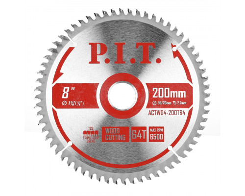Диск пильный по дереву P.I.T. 200x30/20x2 мм 64T, тип зуба TCG ACTW04-200T64 Диск пильный по дереву P.I.T. 200x30/20x2 мм 64T, тип зуба TCG ACTW04-200T64