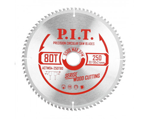 Диск пильный по дереву P.I.T. 250x32/30x2,4 мм 80T, тип зуба TCG ACTW04-250T80