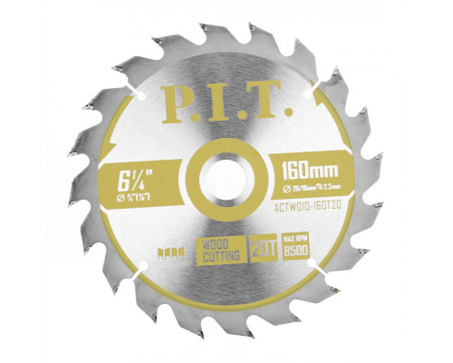 Диск пильный по дереву P.I.T. 160x20/16x2,2 мм 20T, тип зуба ATB ACTW10-160T20 Диск пильный по дереву P.I.T. 160x20/16x2,2 мм 20T, тип зуба ATB ACTW10-160T20