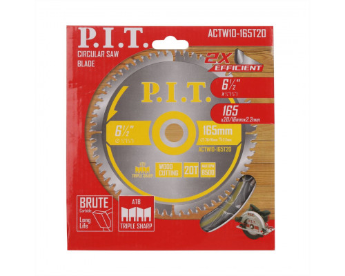 Диск пильный по дереву P.I.T. 165x30/20x2,2 мм 20T, тип зуба ATB ACTW10-165T20