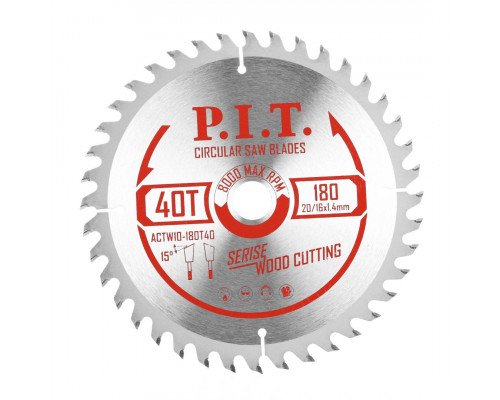Диск пильный по дереву P.I.T. 180x20/16x2,2 мм 40T, тип зуба ATB ACTW10-180T40