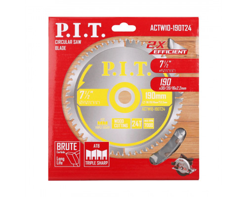 Диск пильный по дереву P.I.T. 190x30/20/16x2,2 мм 24T, тип зуба ATB ACTW10-190T24 Диск пильный по дереву P.I.T. 190x30/20/16x2,2 мм 24T, тип зуба ATB ACTW10-190T24