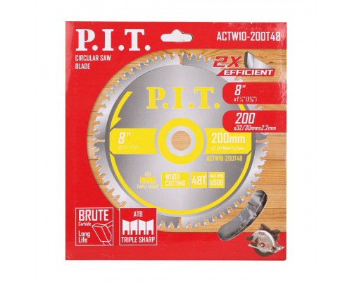 Диск пильный по дереву P.I.T. 200x32/30x2,2 мм 48T, тип зуба ATB ACTW10-200T48