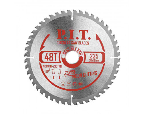 Диск пильный по дереву P.I.T. 235x30x2,6 мм 48T, тип зуба ATB ACTW10-235T48 Диск пильный по дереву P.I.T. 235x30x2,6 мм 48T, тип зуба ATB ACTW10-235T48