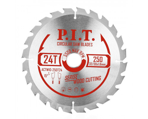 Диск пильный по дереву P.I.T. 250x32/30x2,6 мм 24T, тип зуба ATB ACTW10-250T24 Диск пильный по дереву P.I.T. 250x32/30x2,6 мм 24T, тип зуба ATB ACTW10-250T24
