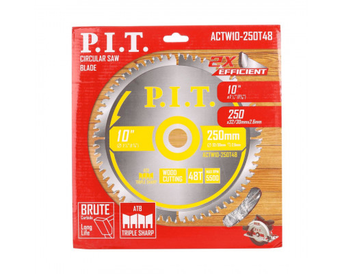 Диск пильный по дереву P.I.T. 250x32/30x2,6 мм 48T, тип зуба ATB ACTW10-250T48 Диск пильный по дереву P.I.T. 250x32/30x2,6 мм 48T, тип зуба ATB ACTW10-250T48