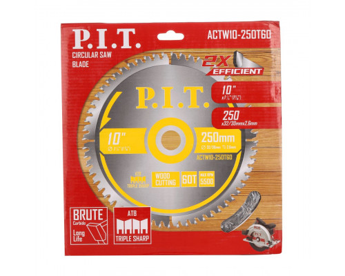 Диск пильный по дереву P.I.T. 250x32/30x2,6 мм 60T, тип зуба ATB ACTW10-250T60